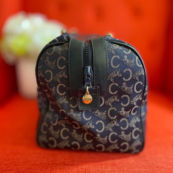 CELINE Vintage C Macadam Boston Navy Canvas/Leather Bag - Picture 4 of 6